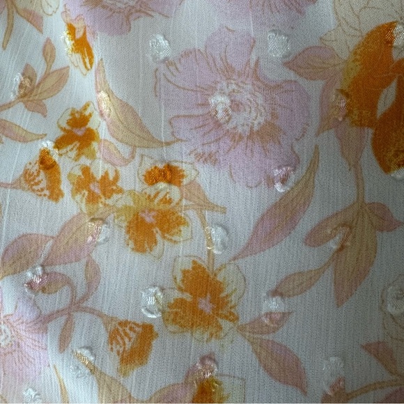 LUSH FLORAL PRINT SMOCKED WAIST PUFF SLEEVE TOP MANGO PINK FLORAL LARGE - Picture 3 of 6